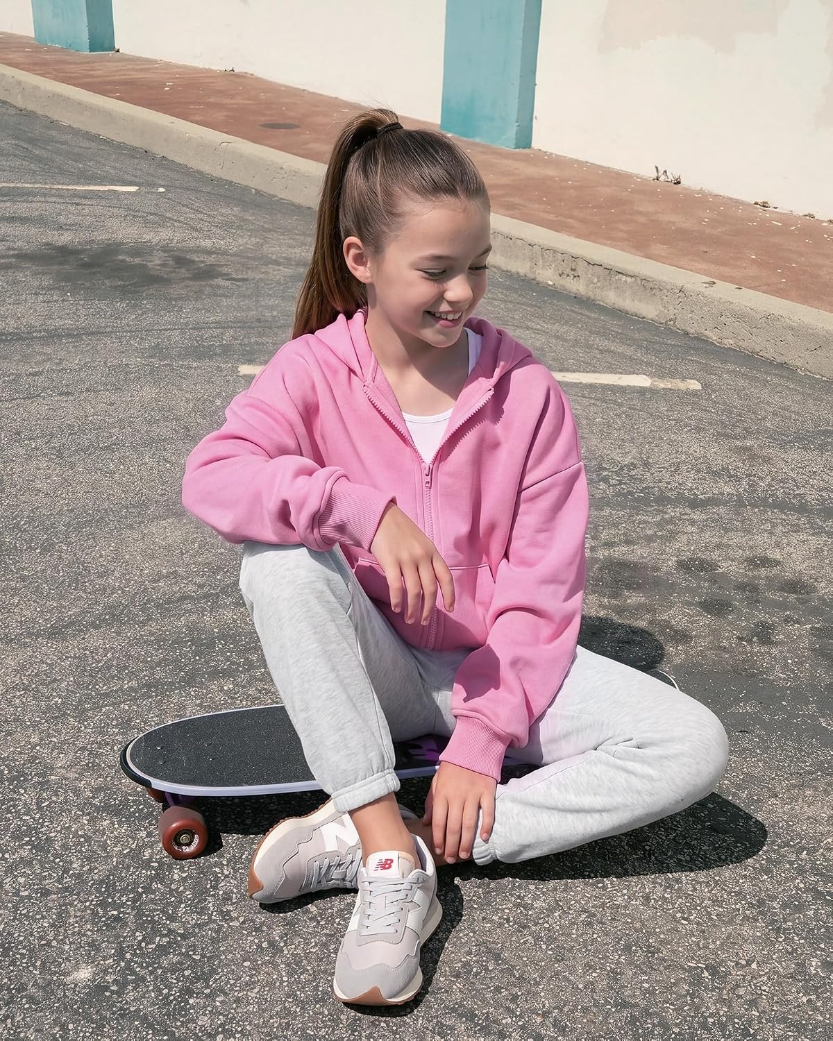 Stelle Girls Zip Up Hoodie Kids Casual Fleece Sweatshirt with Pocket(Pink)