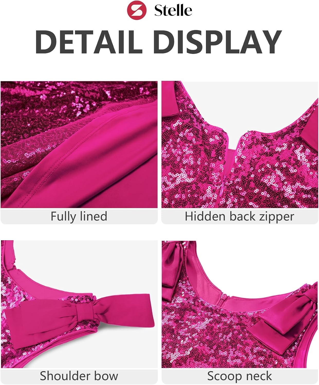 Stelle Girls Sequin Dress Sleeveless A-Line Sparkly Dresses 5-15 Y(Fuchsia)
