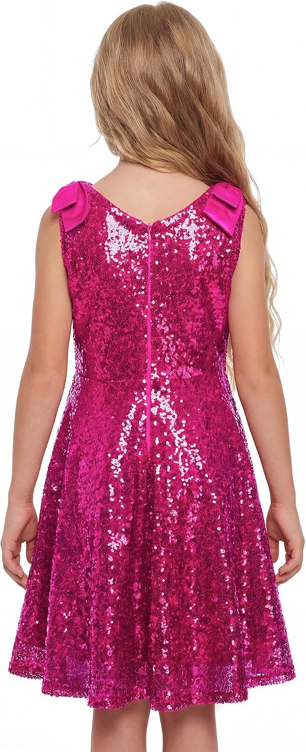 Stelle Girls Sequin Dress Sleeveless A-Line Sparkly Dresses 5-15 Y(Fuchsia)