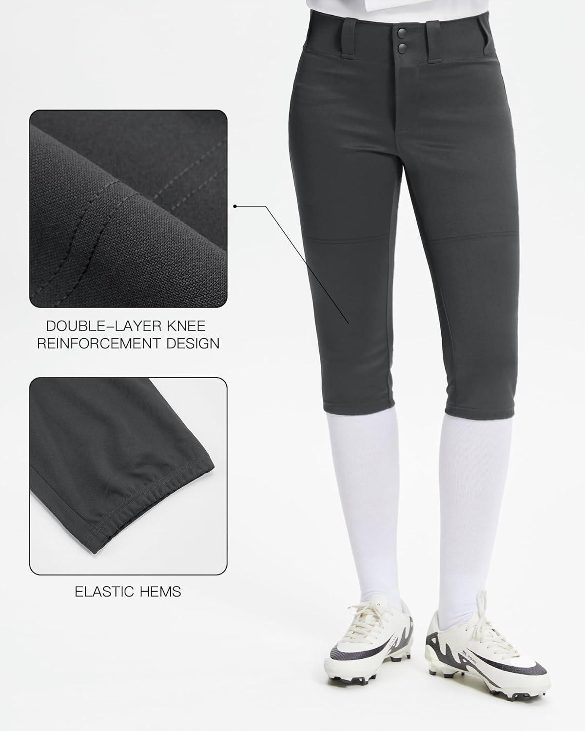 Stelle Women’s Softball Pants Knickers Knee-High Baseball Pant with Pockets for Athletes Tee Ball Fastpitch Style(Charcoal)