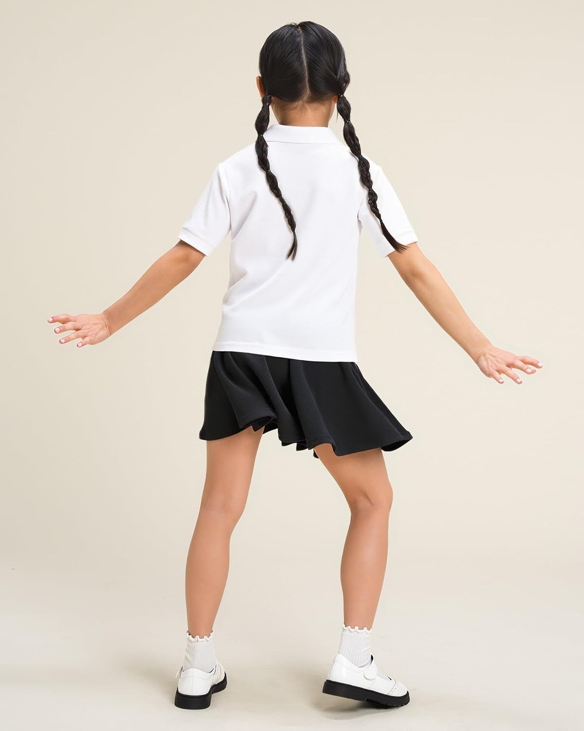 Stelle Girls Skirt Casual Flare Plain Pleated Stretch Waist Skater Skirts Uniform Skorts with Built in Shorts 4-15 Years(Black)