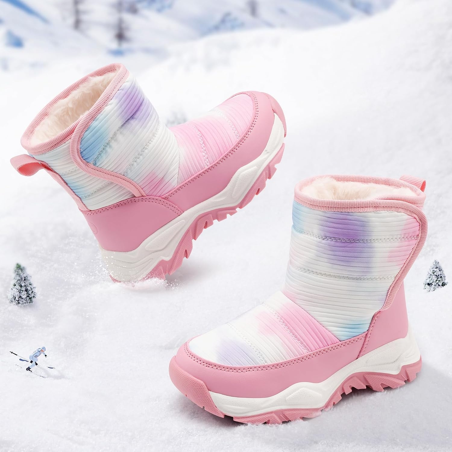 Stelle Toddler Snow Boots Girls Lightweight Warm Winter Shoes(Tie Dye Marshmallow)