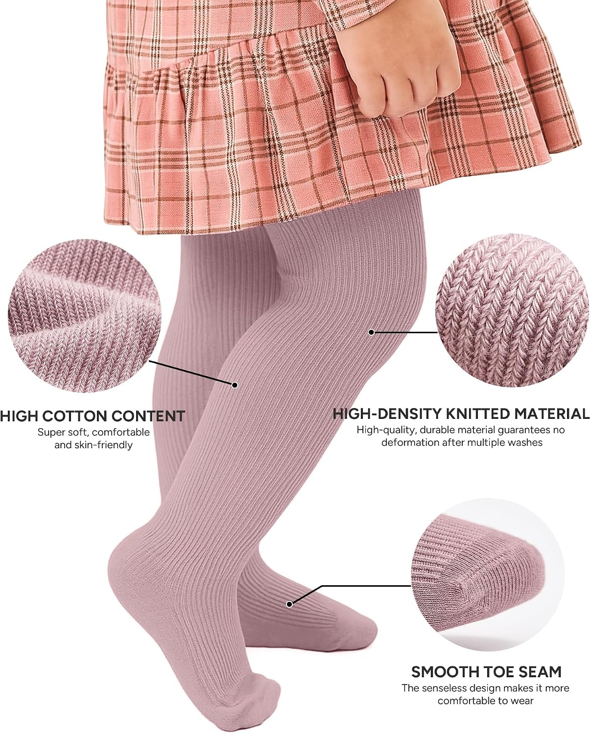 Stelle Toddler Girls Tights Baby Cable Knit Stockings Thick Cotton Legging(Dusty Rose+ivory+black)