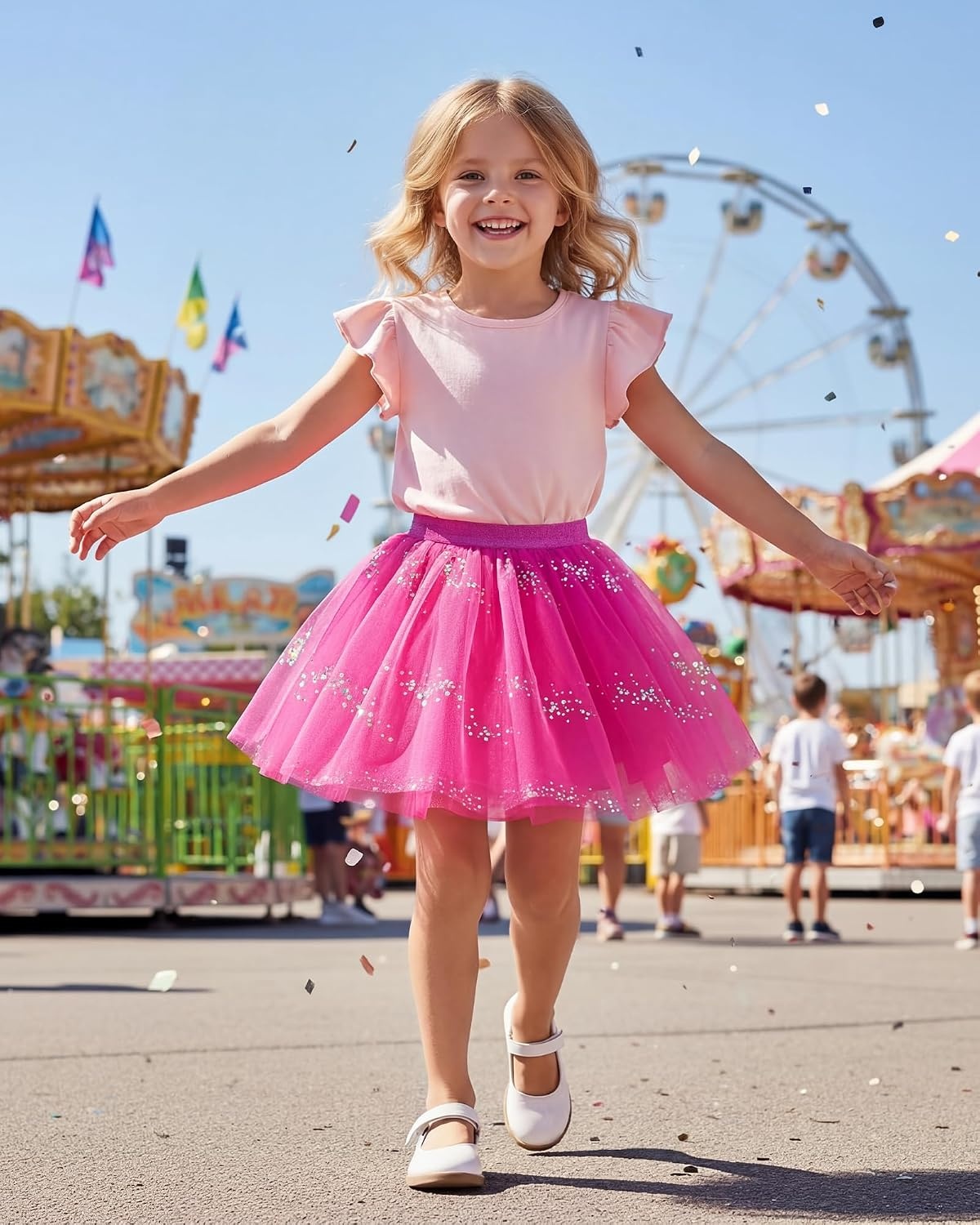 Stelle Tutu for Girls Skirt Layered Tulle Ballet Princess Birthday Outfit(Hot Pink)