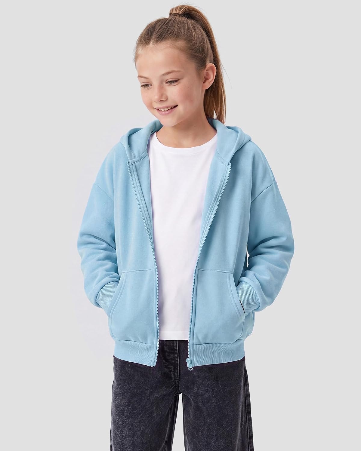Stelle Girls Zip Up Hoodie Kids Casual Fleece Sweatshirt with Pocket(Blue)