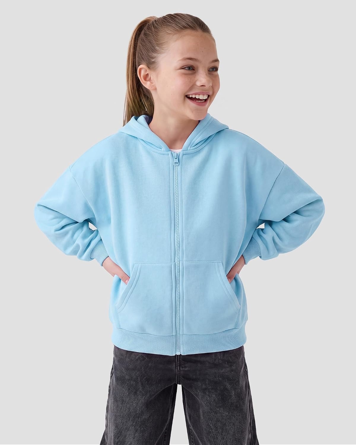 Stelle Girls Zip Up Hoodie Kids Casual Fleece Sweatshirt with Pocket(Blue)