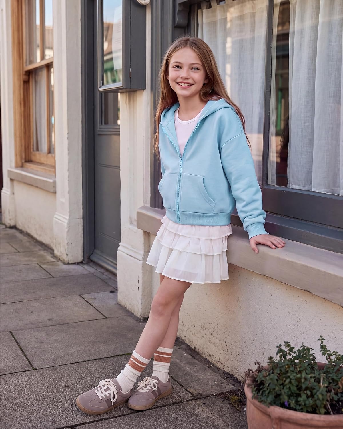 Stelle Girls Zip Up Hoodie Kids Casual Fleece Sweatshirt with Pocket(Blue)