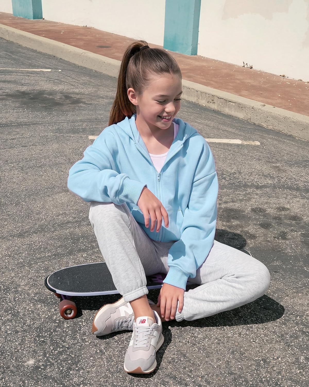 Stelle Girls Zip Up Hoodie Kids Casual Fleece Sweatshirt with Pocket(Blue)