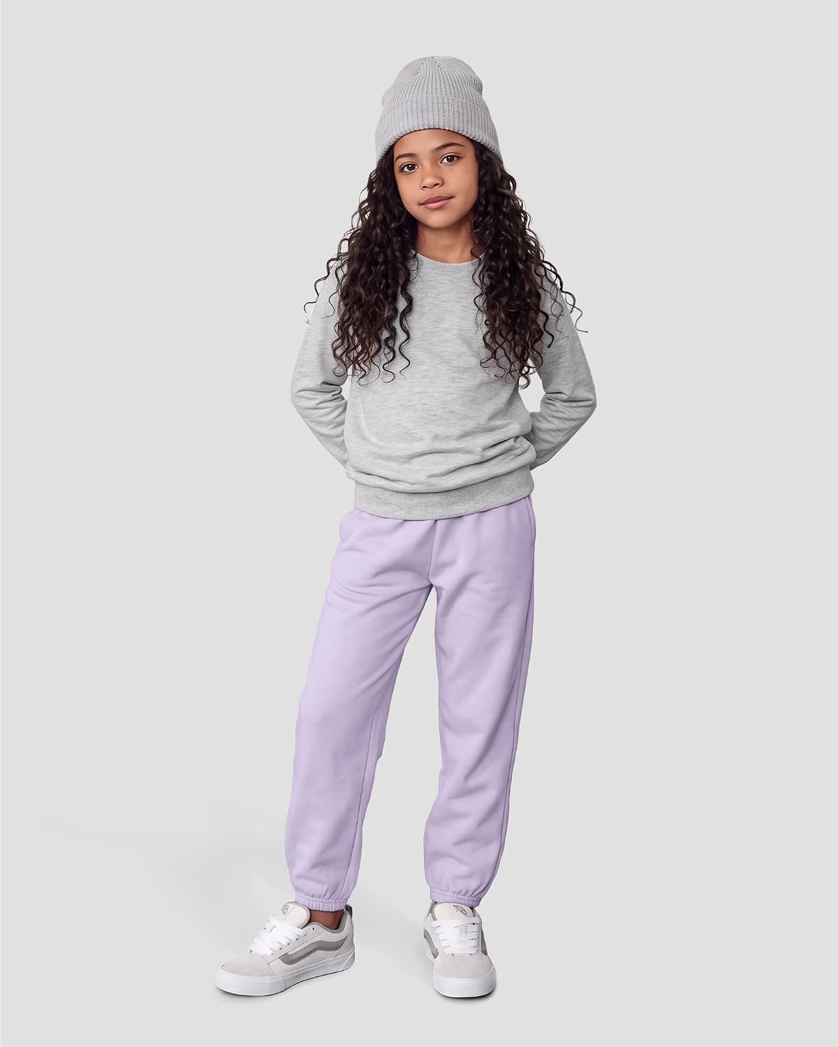 Stelle Girls’ Fleece Sweatpants,Soft, with Front Pockets, Warm Loose Fit(Lavender)