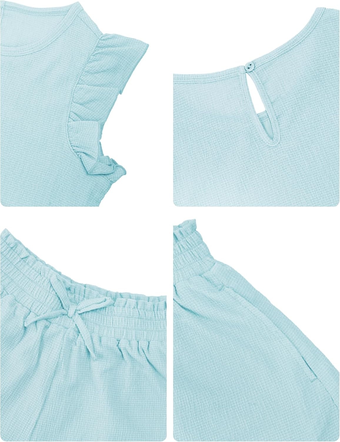 Stelle Girls 2 Piece Summer Outfits Flutter Sleeve Tops and Shorts 5-13Y | Cooling Liner,Shorts with Pockets,Ruffle Tank Tops,Back Keyhole,Cute Bow on Waist,Breathable,Lightweight,Stretchable,Flowy(Light Blue)