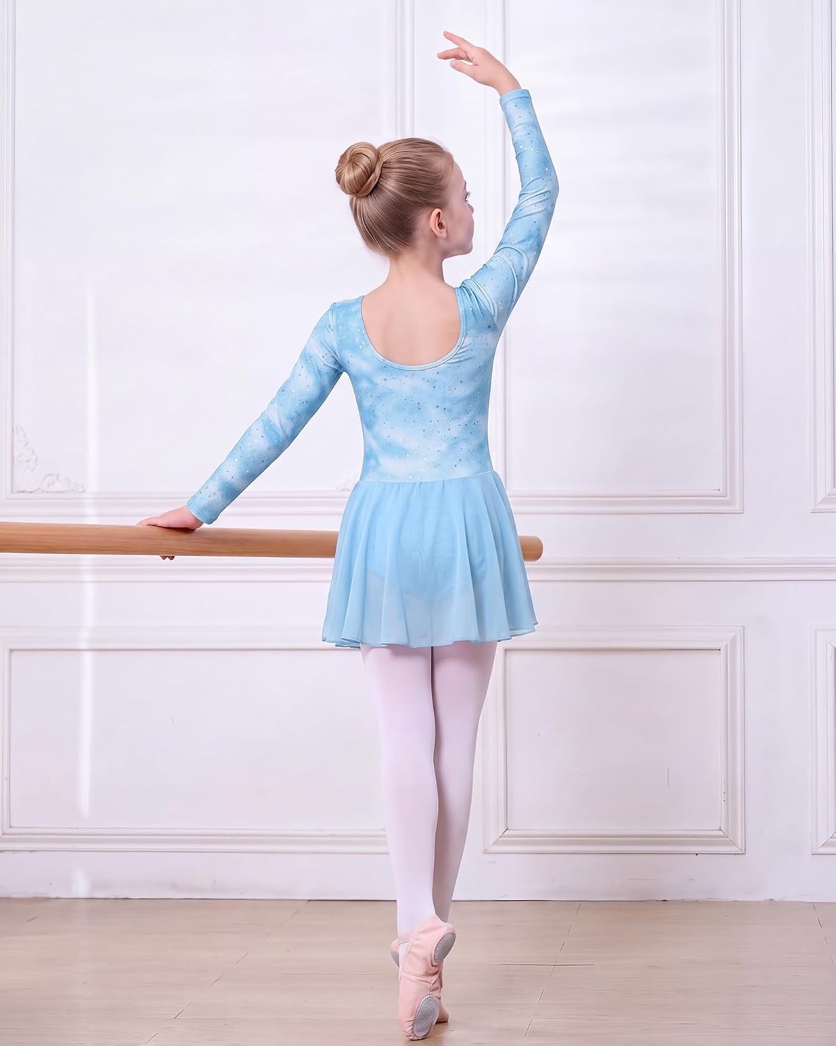Stelle Long Sleeve Ballet Leotards for Girls Toddler Ballerina Dance Dress(Cloudburst Blue)