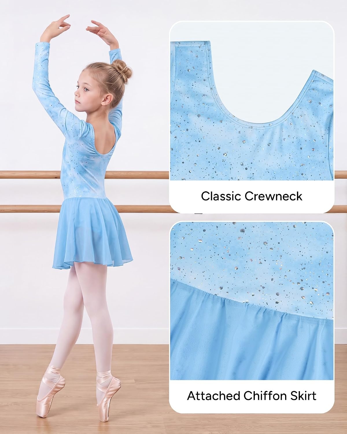 Stelle Long Sleeve Ballet Leotards for Girls Toddler Ballerina Dance Dress(Cloudburst Blue)