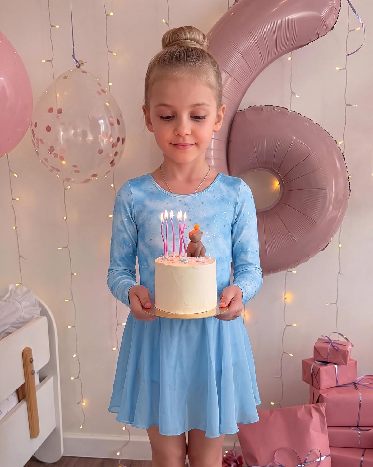 Stelle Long Sleeve Ballet Leotards for Girls Toddler Ballerina Dance Dress(Cloudburst Blue)