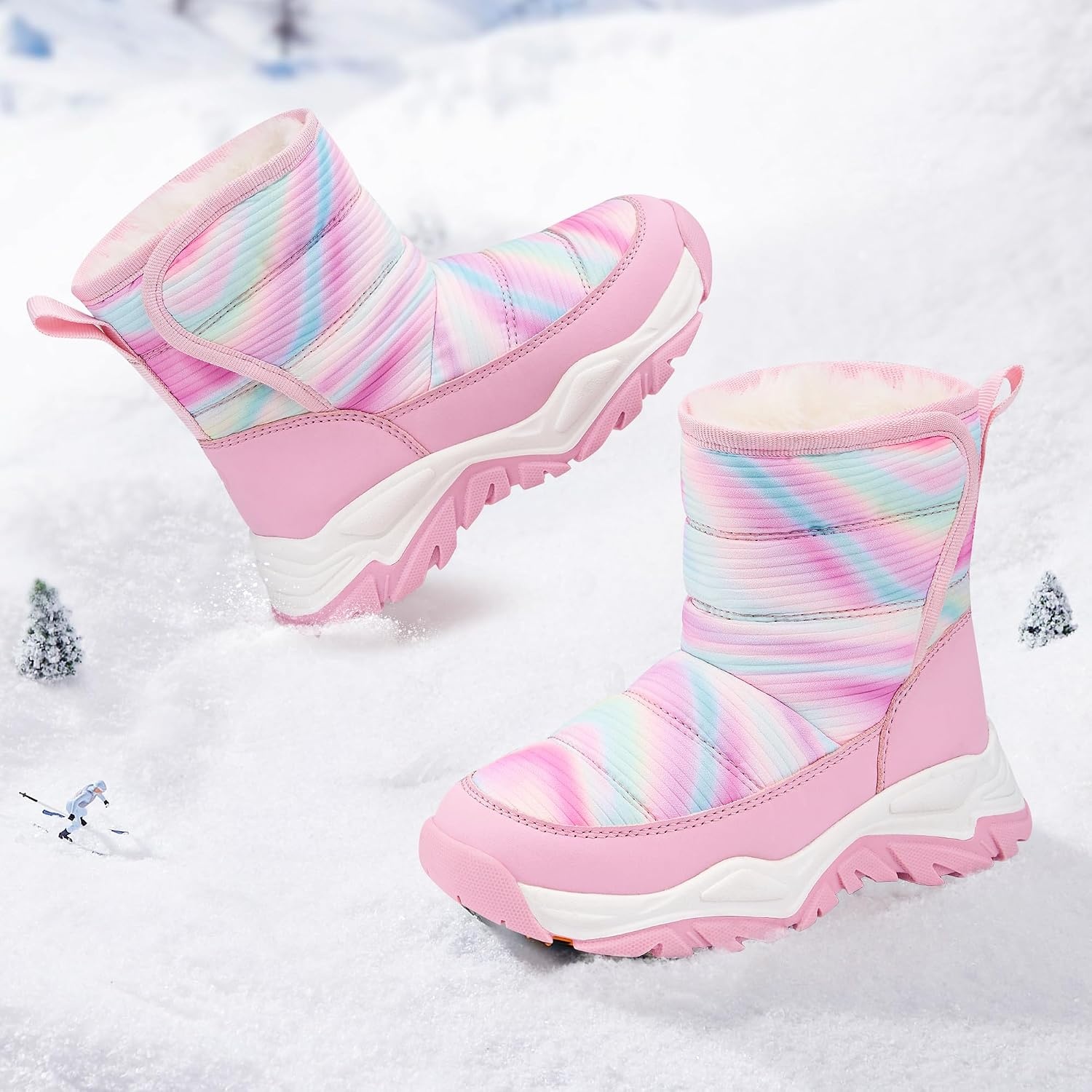 Stelle Toddler Snow Boots Girls Lightweight Warm Winter Shoes(Tie Dye Pink)