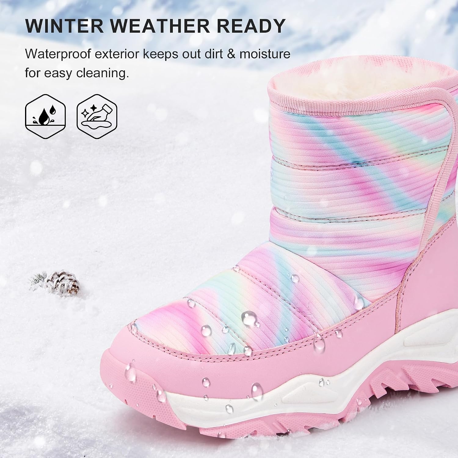 Stelle Toddler Snow Boots Girls Lightweight Warm Winter Shoes(Tie Dye Pink)