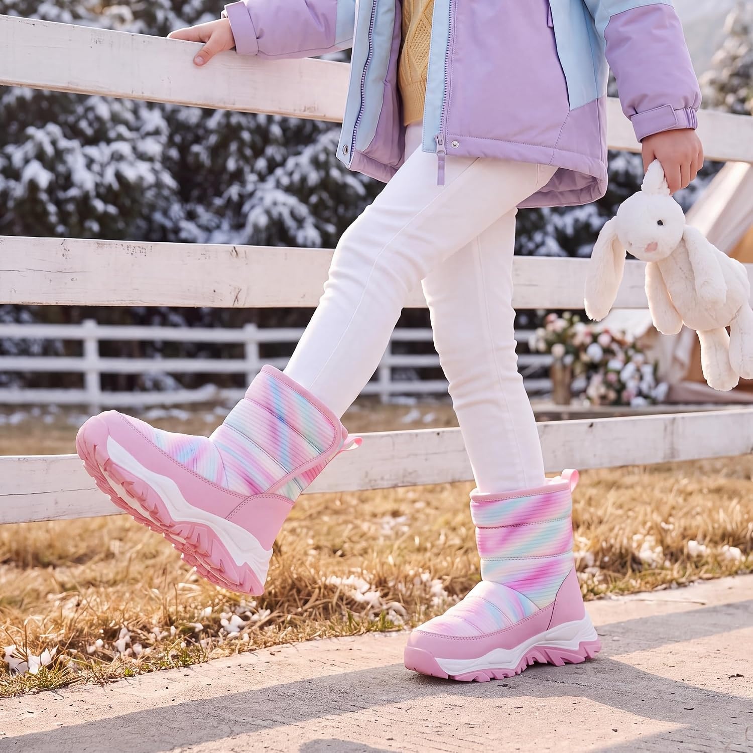 Stelle Toddler Snow Boots Girls Lightweight Warm Winter Shoes(Tie Dye Pink)