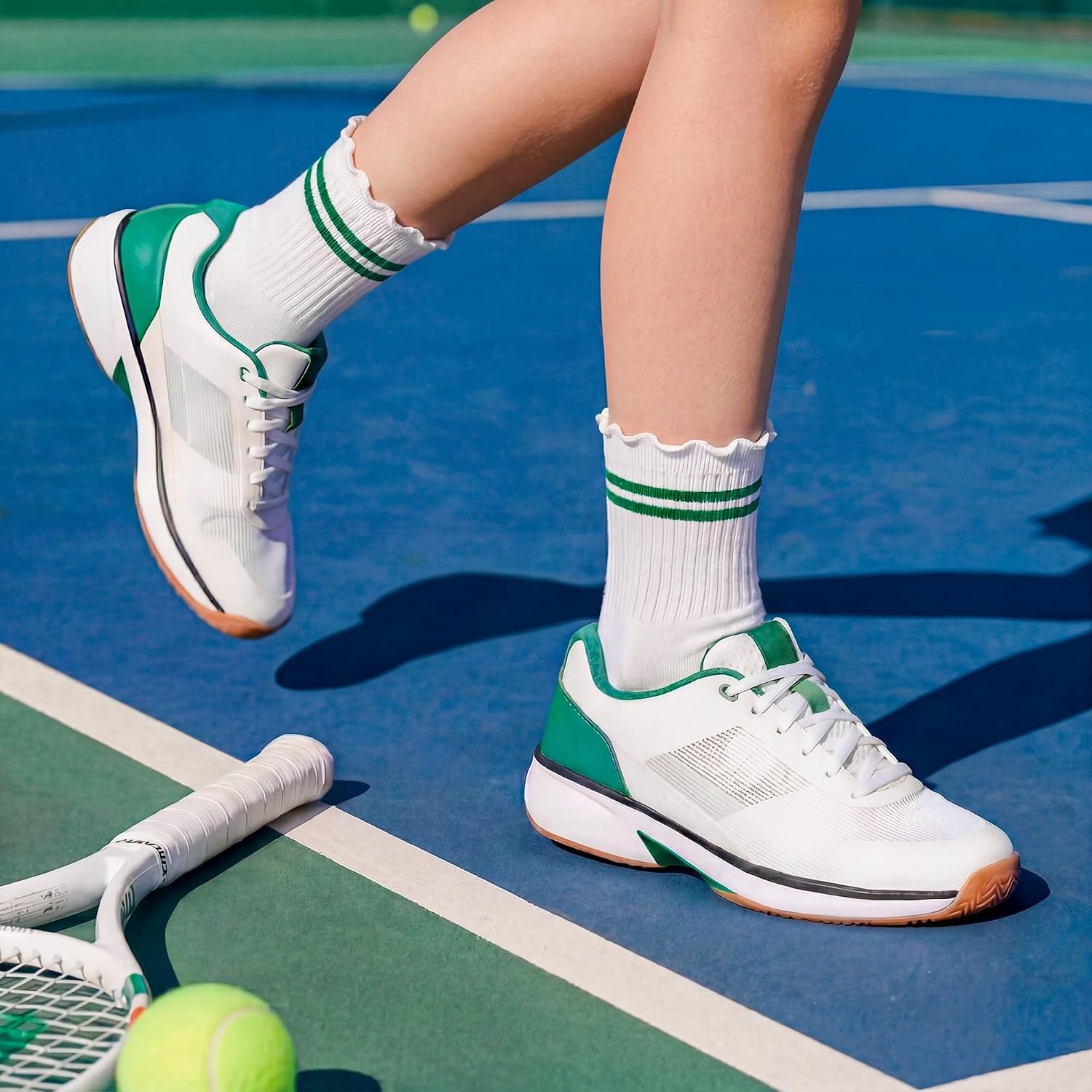 Stelle Girls Socks Ruffle Socks for Girls Cotton Striped Crew Sock Girls Athletic Socks(Red+yellow+blue+green Stripes)
