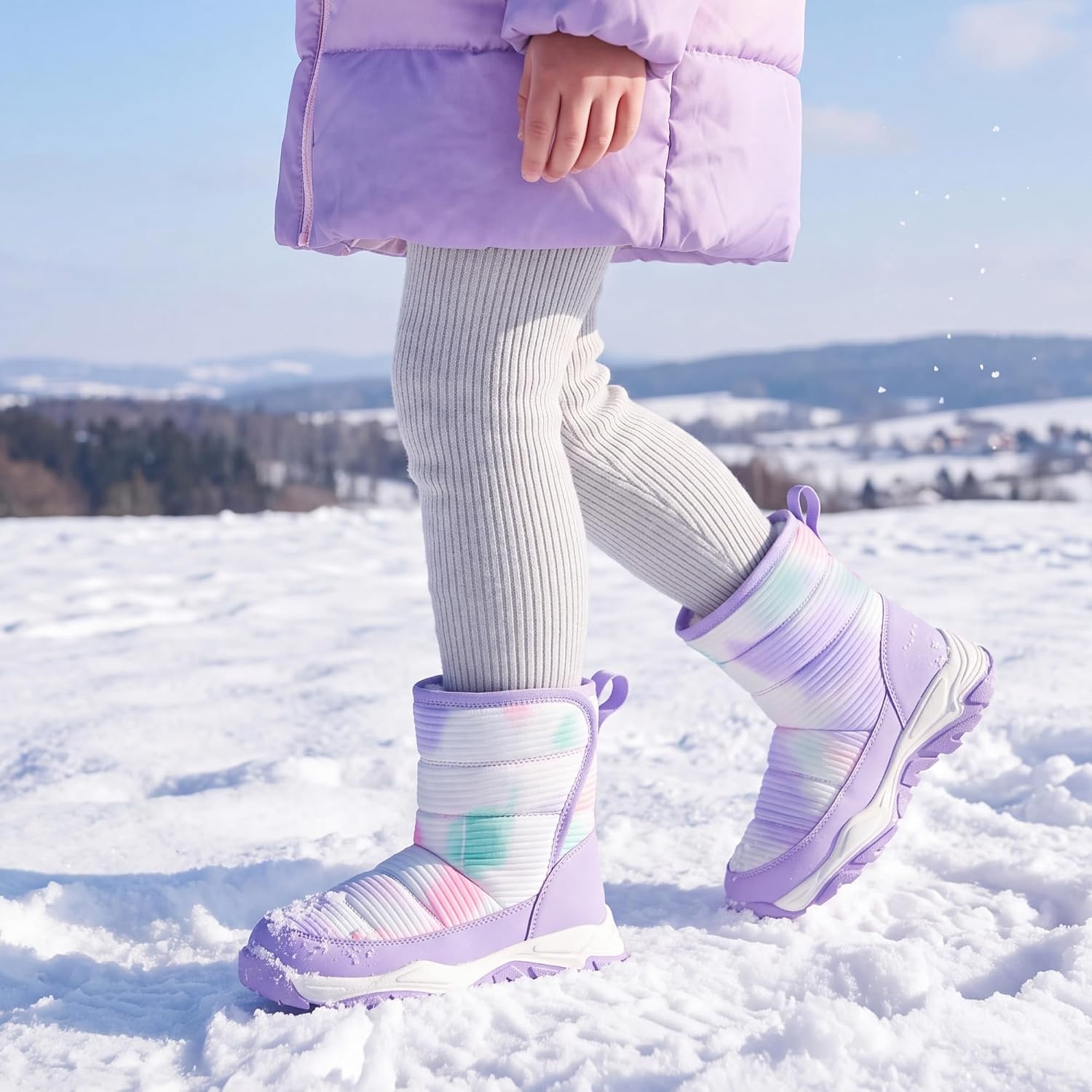 Stelle Toddler Snow Boots Girls Lightweight Warm Winter Shoes(Tie Dye Lavender)