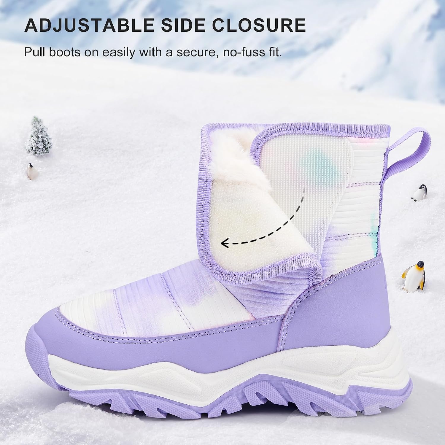 Stelle Toddler Snow Boots Girls Lightweight Warm Winter Shoes(Tie Dye Lavender)