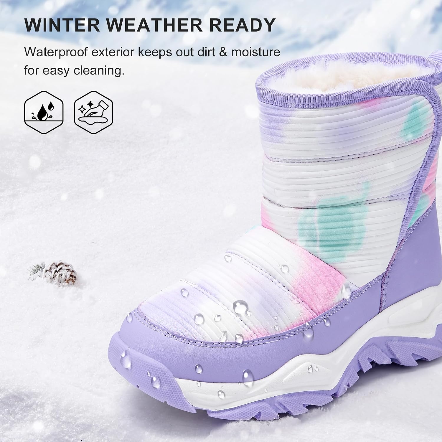Stelle Toddler Snow Boots Girls Lightweight Warm Winter Shoes(Tie Dye Lavender)