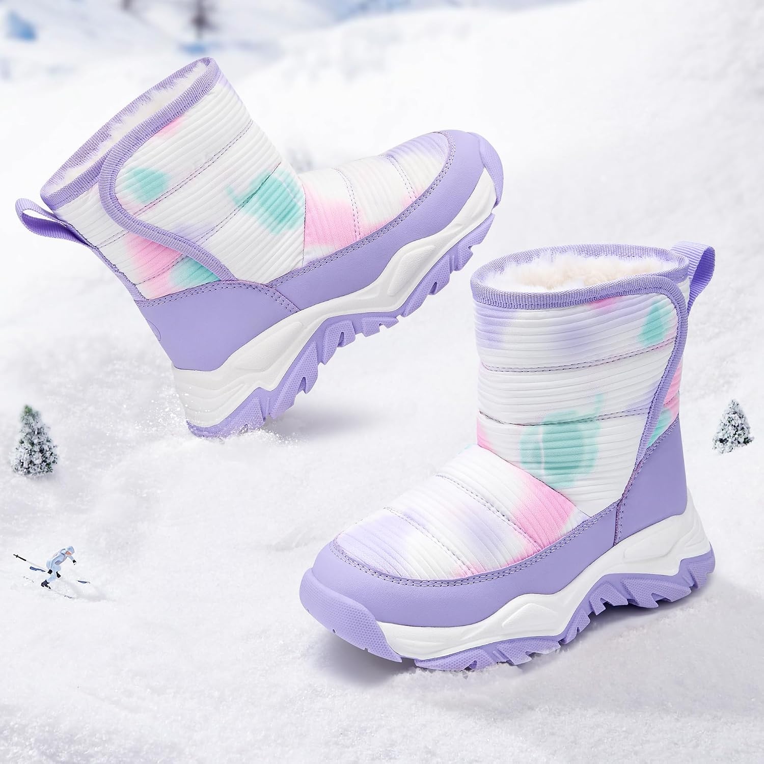 Stelle Toddler Snow Boots Girls Lightweight Warm Winter Shoes(Tie Dye Lavender)