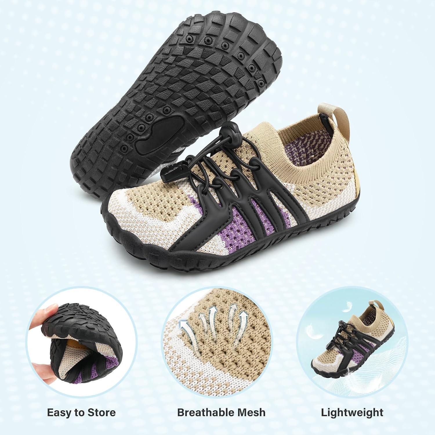 STELLE Water Shoes for Kids Girls Boys Barefoot Shoes with Adjustable Laces Quick Drying Beach Sports Non Slip Swimming Hiking(Desert Eclipse)