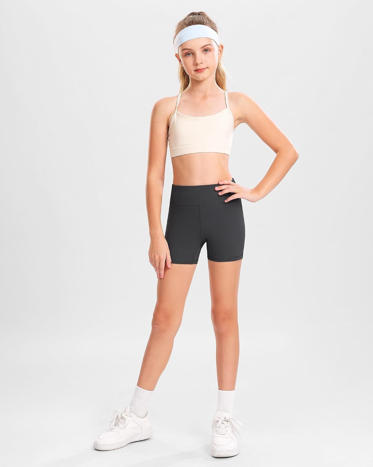 Stelle Girls 3″/4″/8″ Bike Volleyball Shorts with Pockets Athletic Dance | Soft 4-Way Stretch Fabric,Wide Waistband,Side Pockets,Breathable Compression Fit,Perfect for Volleyball,Dance,Yoga,Gymnastics(Charcoal)