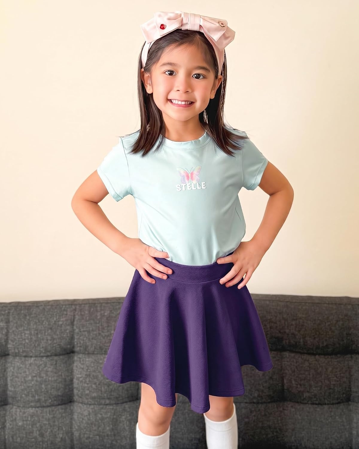 Stelle Girls Pleated Skater Uniform Skirts with Built in Shorts for School(Purple)