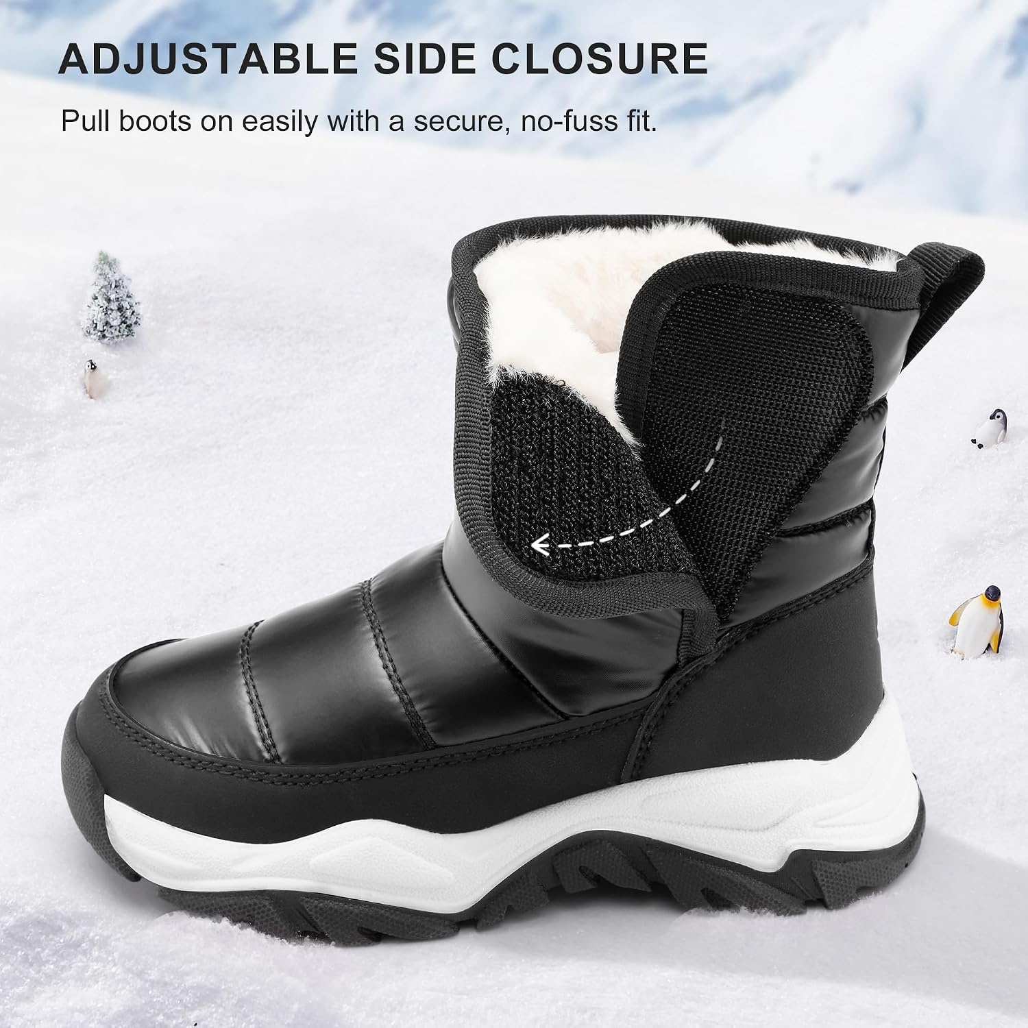 Stelle Toddler Snow Boots Girls Lightweight Warm Winter Shoes(Black)