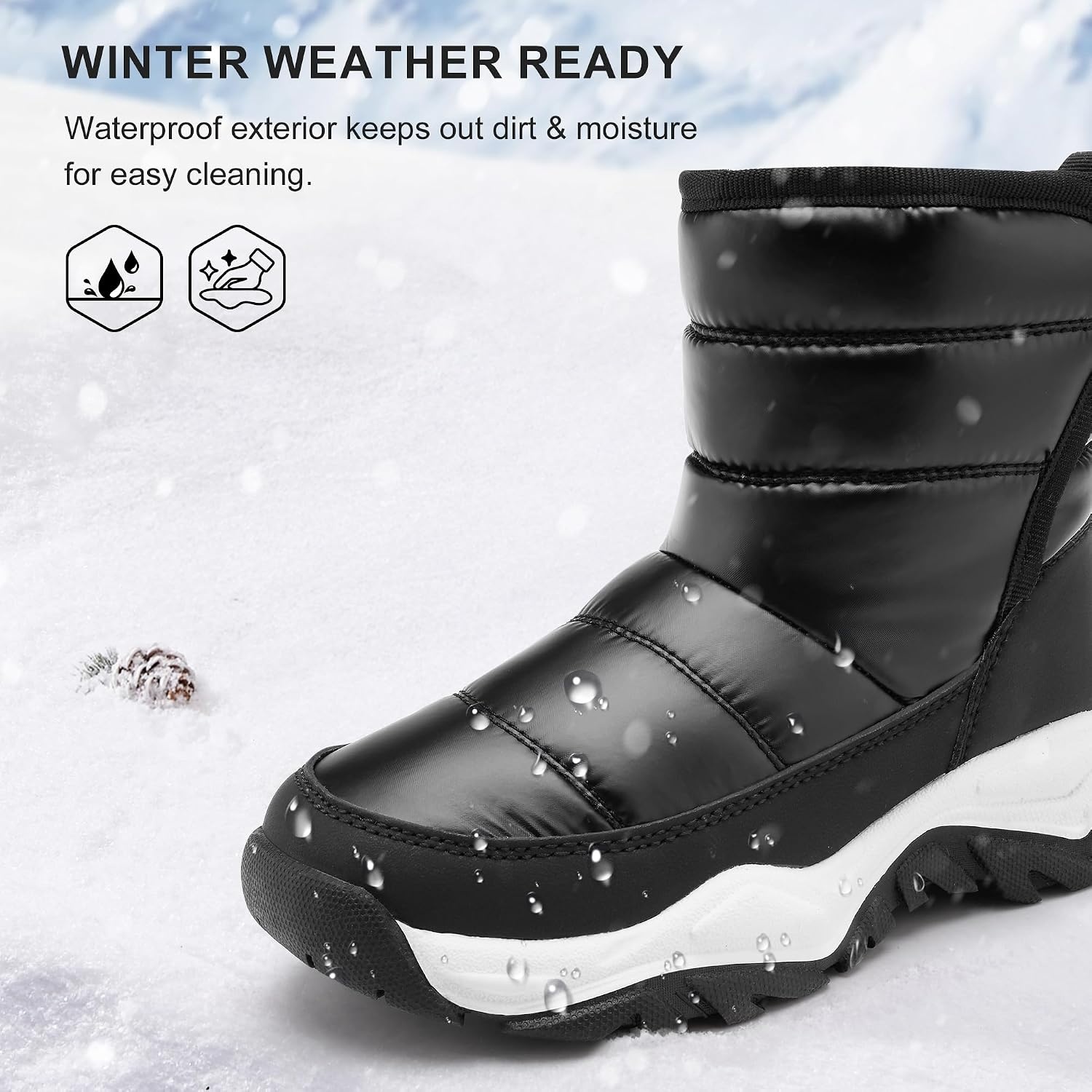 Stelle Toddler Snow Boots Girls Lightweight Warm Winter Shoes(Black)