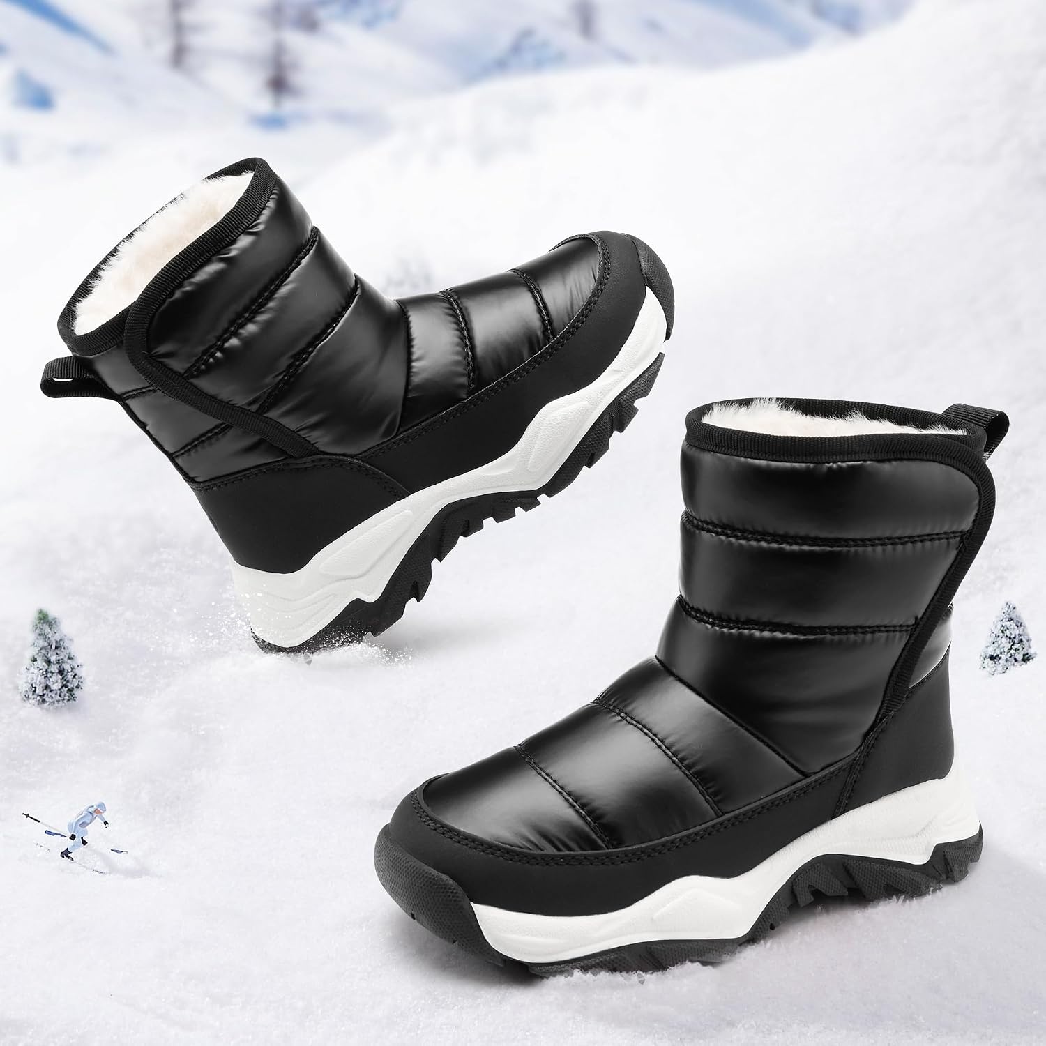 Stelle Toddler Snow Boots Girls Lightweight Warm Winter Shoes(Black)
