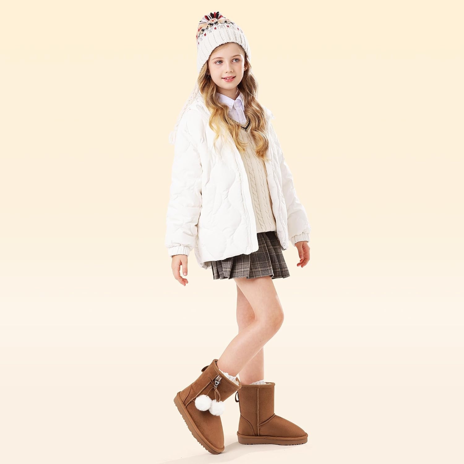 Stelle Kids Winter Boots Girls Boys Snow High Ankle Boots(Chestnut)