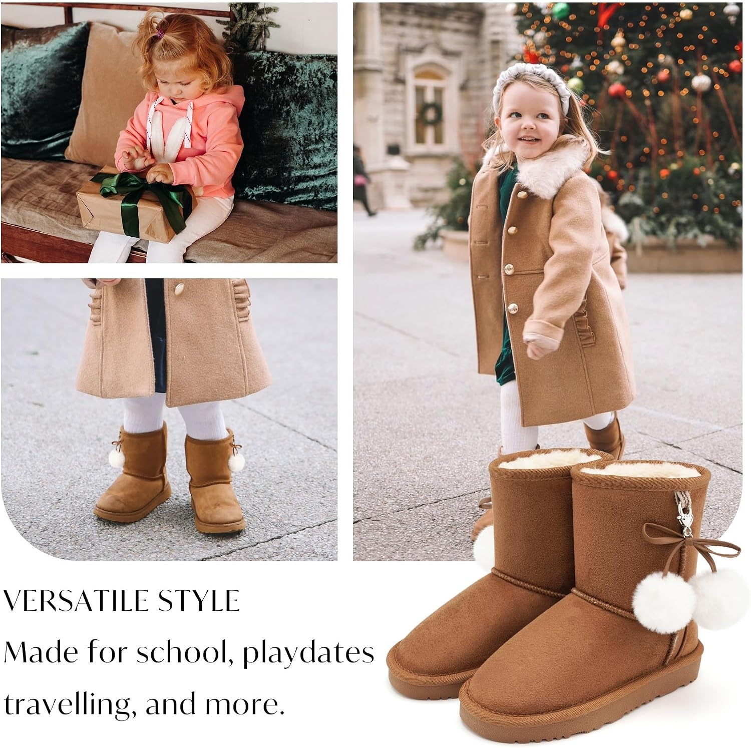Stelle Kids Winter Boots Girls Boys Snow High Ankle Boots(Chestnut)