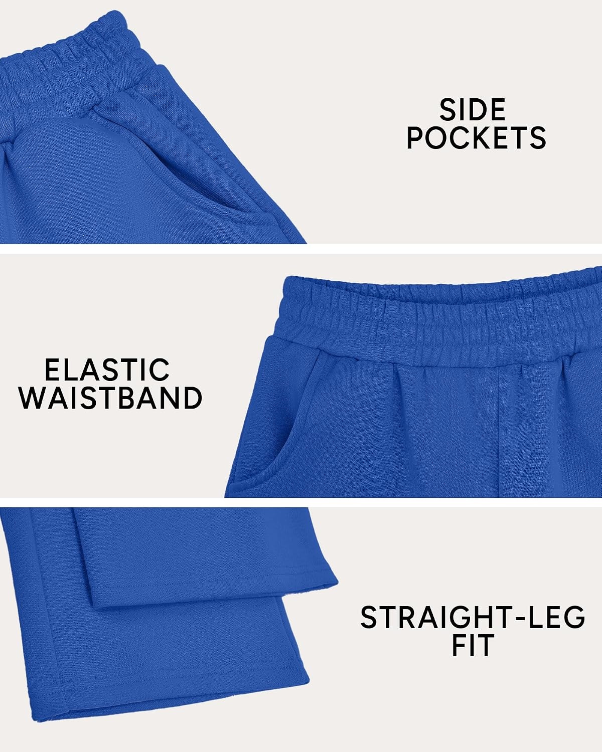 Girls’ Wide-leg Fleece Sweatpants,Soft, with Front Pockets, Warm Loose Fit(Cobalt Blue)