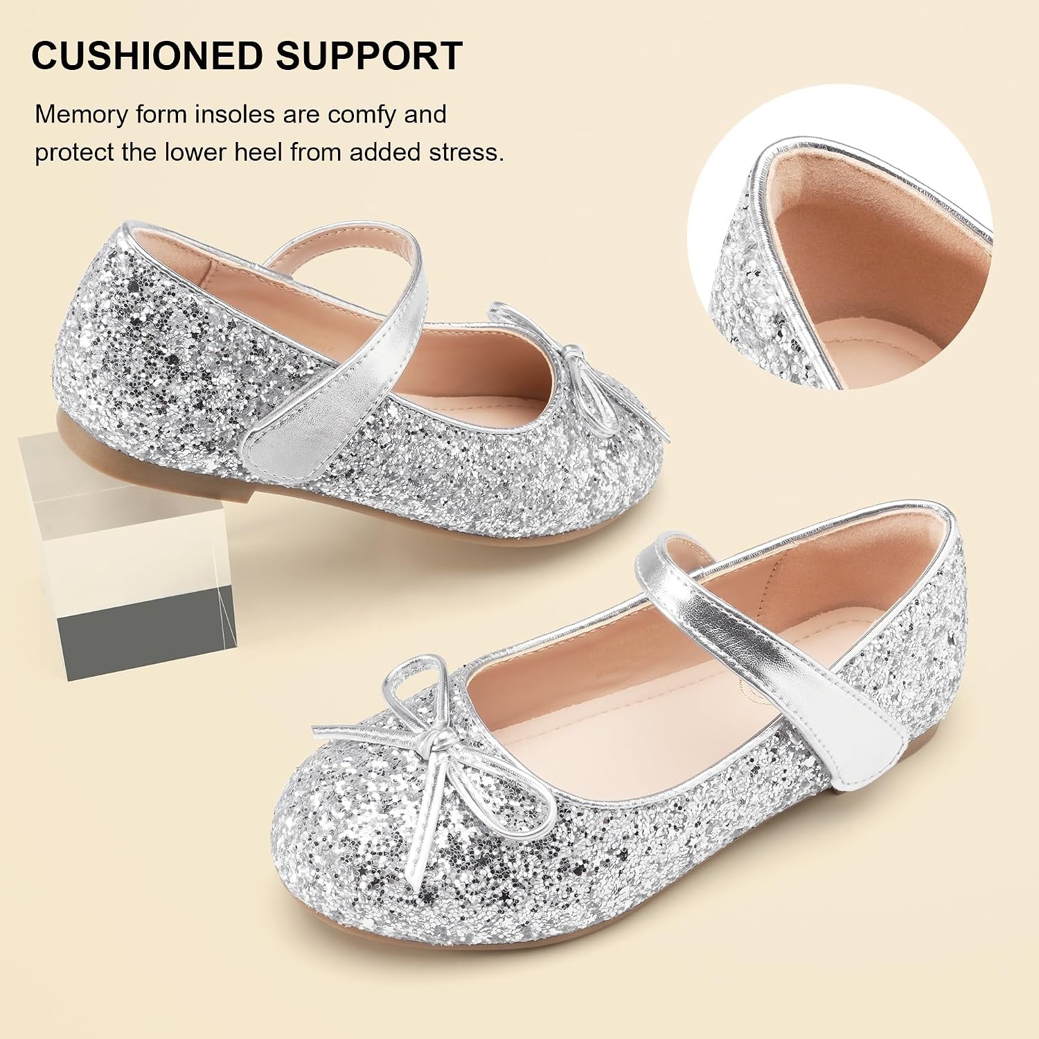 Stelle Girls Dress Shoes Mary Jane Flats for School Party Flower Girl(1-silver)