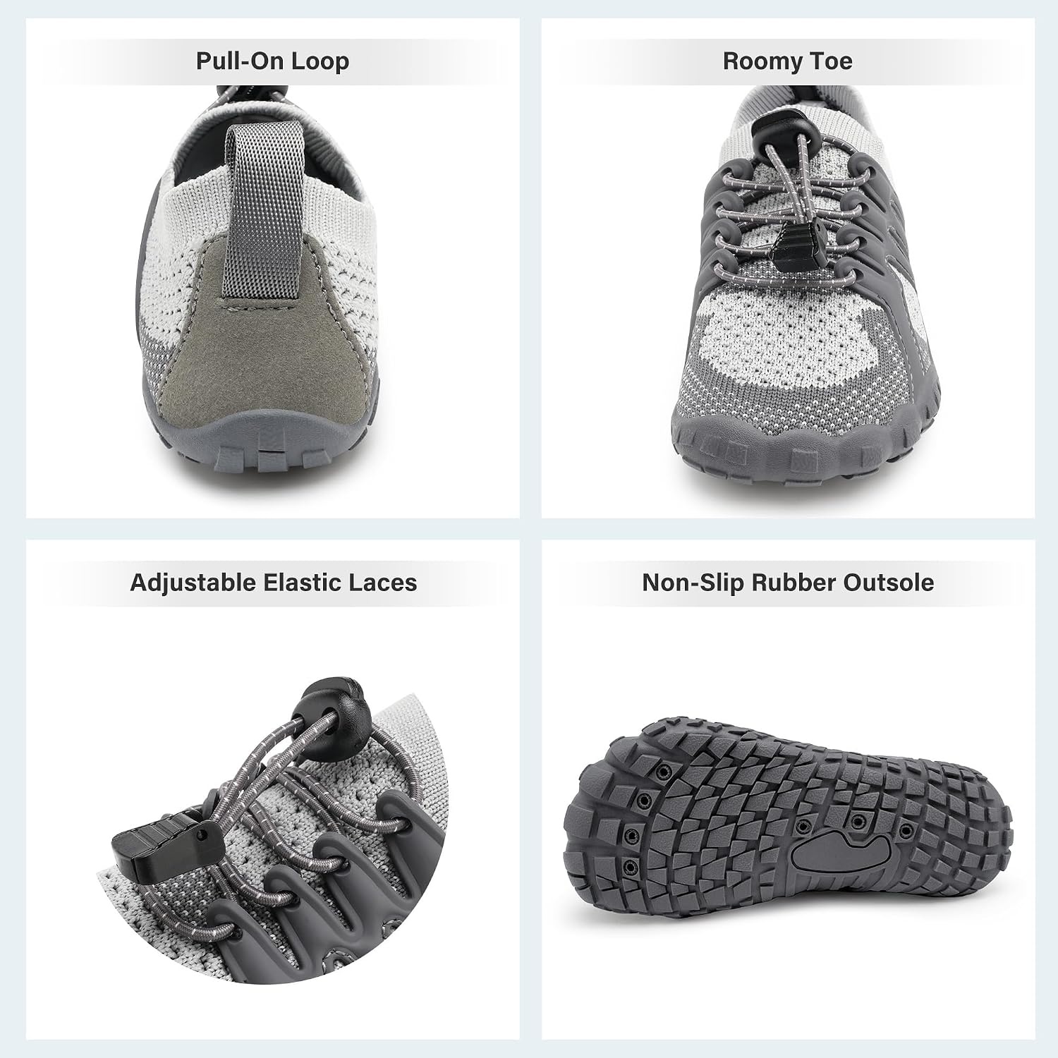 STELLE Water Shoes for Kids Girls Boys Barefoot Shoes with Adjustable Laces Quick Drying Beach Sports Non Slip Swimming Hiking(Charcoal)