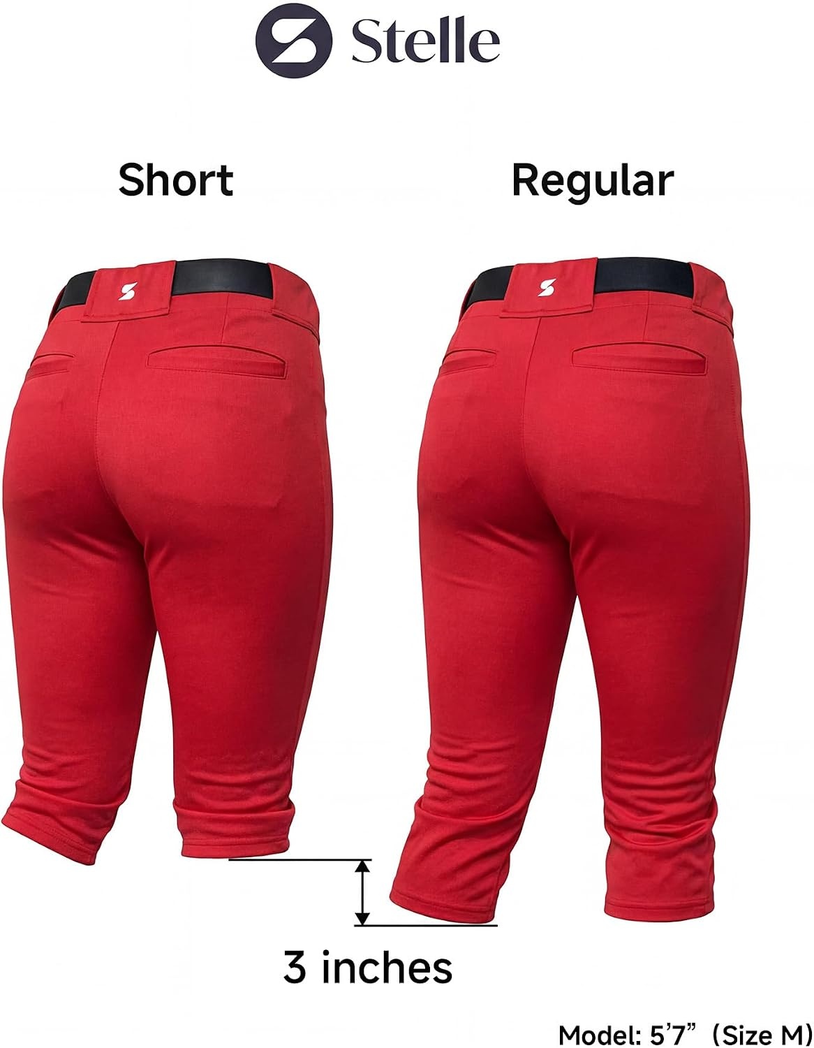 Stelle Womens Softball Pants Knee-High Knickers with Pocket Fastpitch Adult(Red)