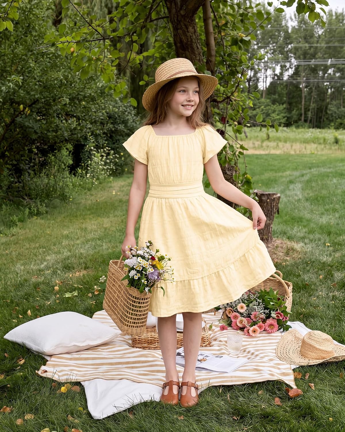 Stelle Girls Summer Casual Smocked Dress 5-15 Years(Butter)
