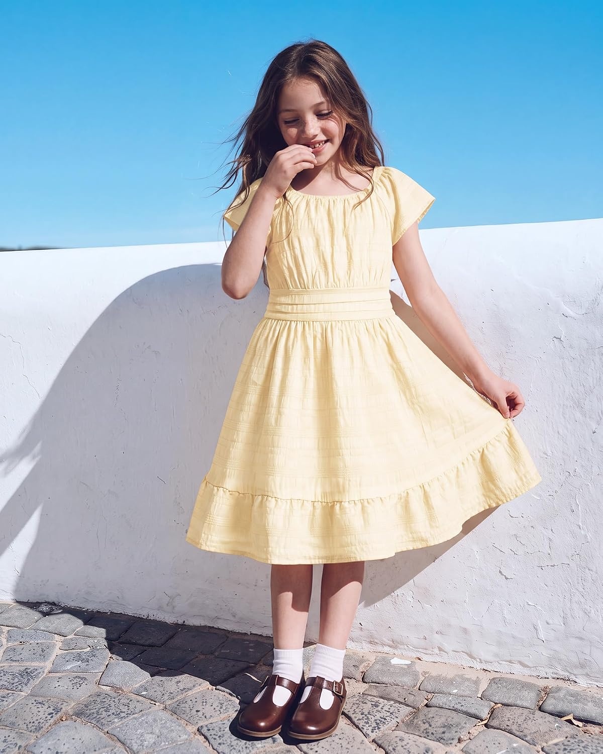 Stelle Girls Summer Casual Smocked Dress 5-15 Years(Butter)