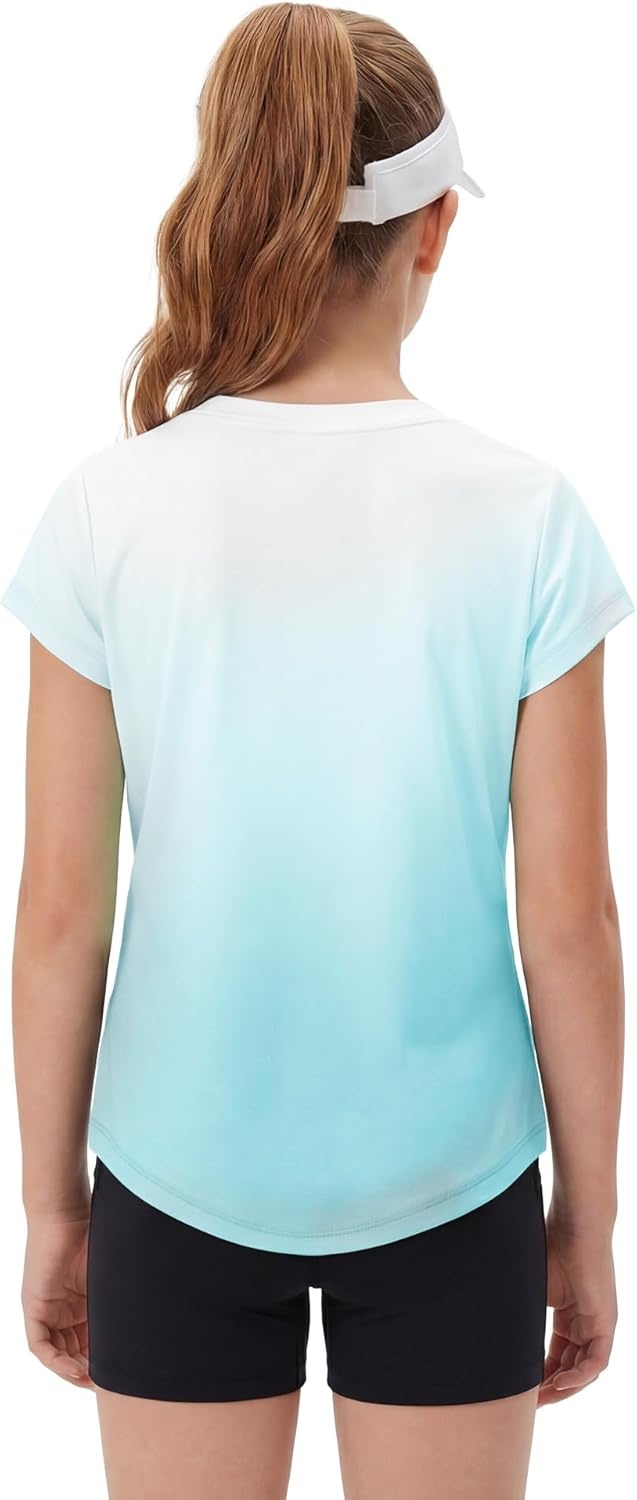 Stelle Athletic Shirts for Girls Short Sleeve Active T Shirts Sports Crewneck Dry Fit Tops Kids Teens Gym Workout Summer Tee(Light Blue)