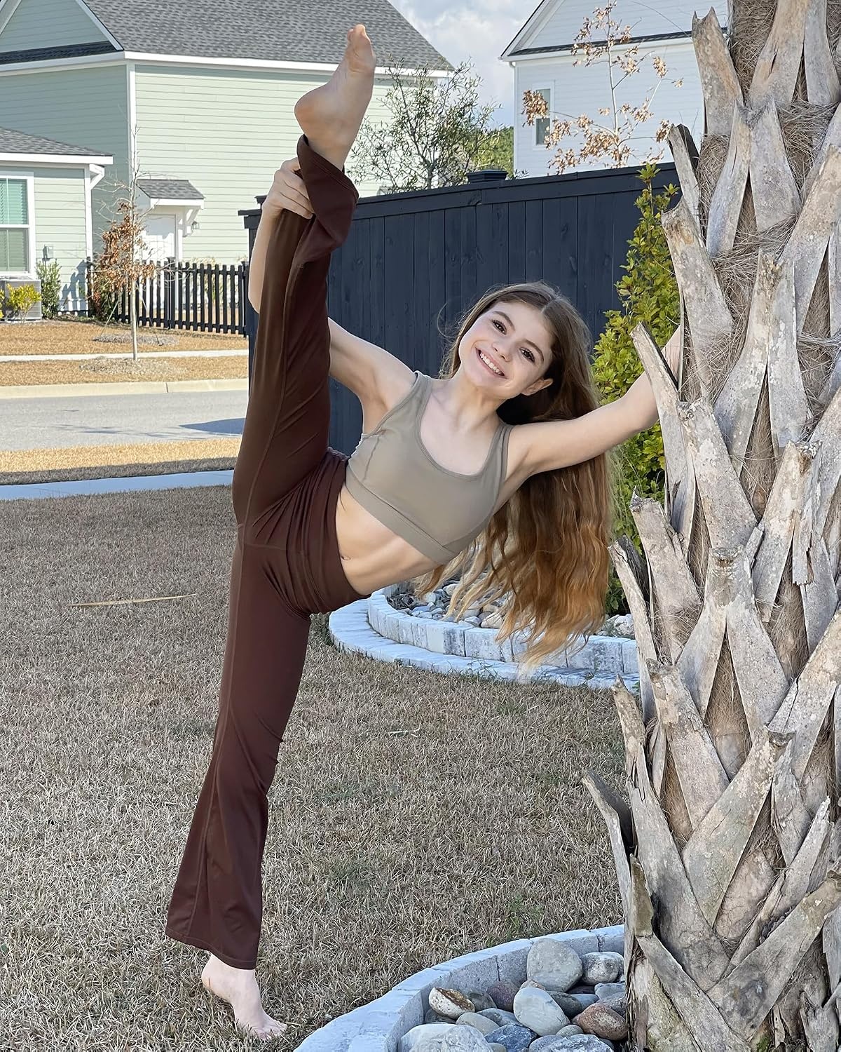 Stelle Girls Flare Leggings High Waisted for Dance Yoga School Daily Wear | Buttery-Soft,Breathable 4-way stretch fabric with flared design,Moisture-wicking comfort for yoga,Dance,School casual outfit(1pc Coffee)