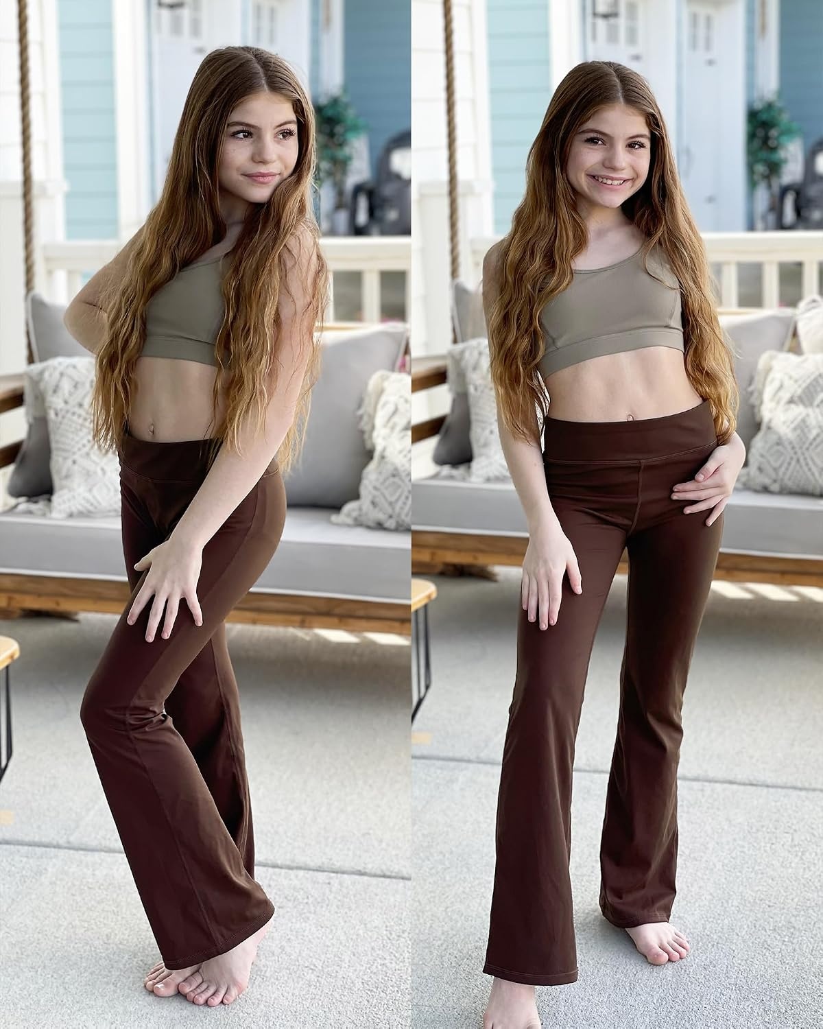 Stelle Girls Flare Leggings High Waisted for Dance Yoga School Daily Wear | Buttery-Soft,Breathable 4-way stretch fabric with flared design,Moisture-wicking comfort for yoga,Dance,School casual outfit(1pc Coffee)