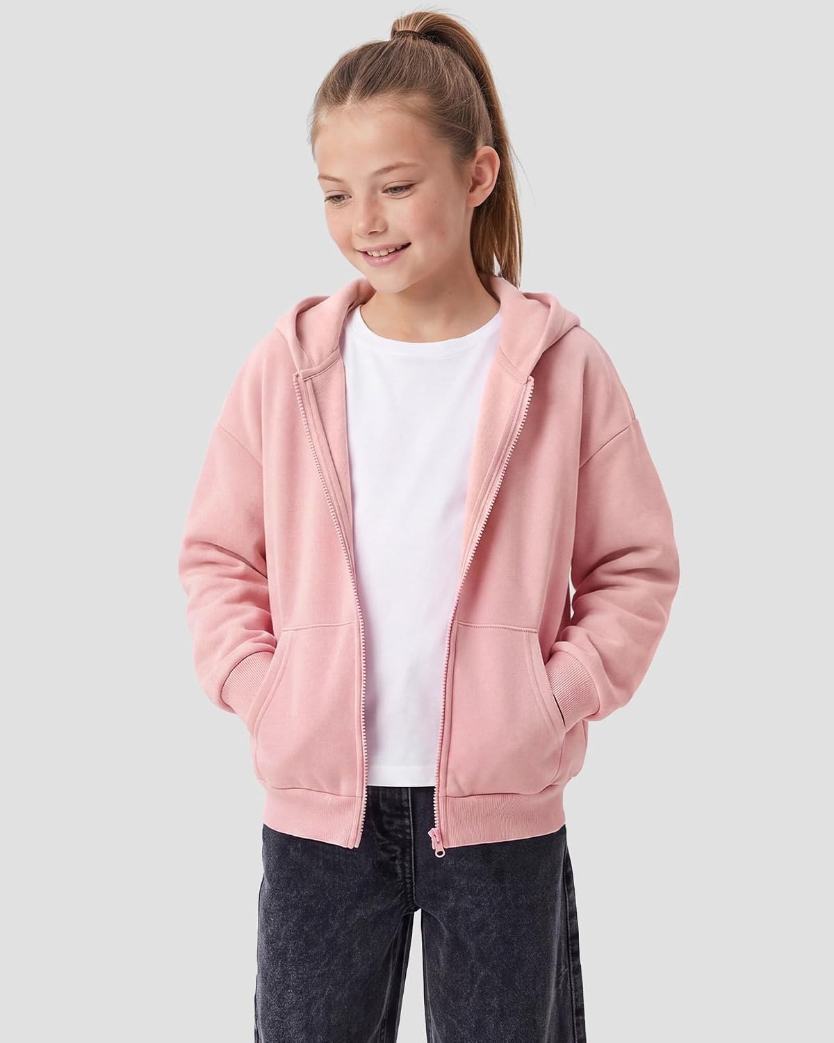 Stelle Girls Zip Up Hoodie Kids Casual Fleece Sweatshirt with Pocket(Orchid)