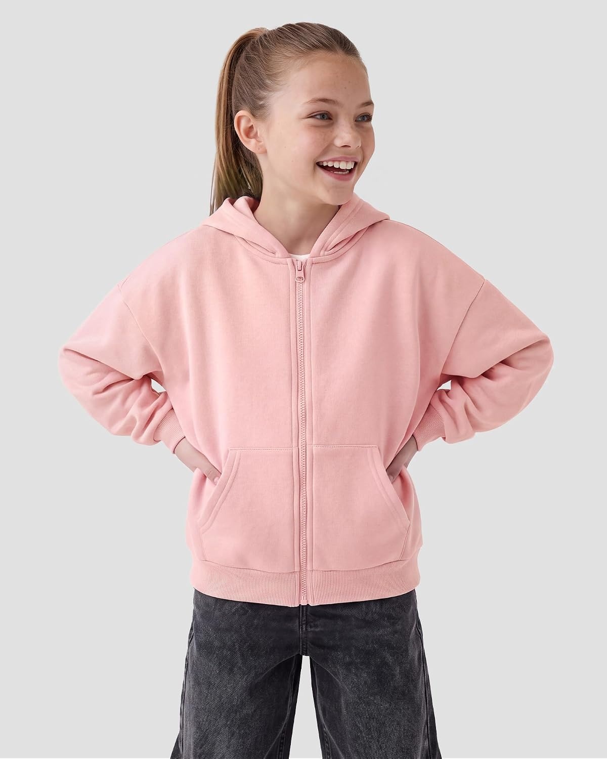 Stelle Girls Zip Up Hoodie Kids Casual Fleece Sweatshirt with Pocket(Orchid)