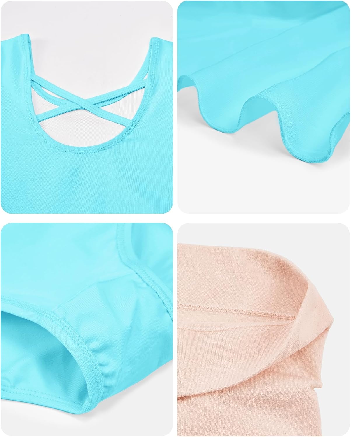 Stelle Girls Criss-Cross Back Leotards Skirt with Tights for Ballet/Dance | Short sleeve leotards, Crew neck, Soft, Breathable, Dress outfits, High elasticity & durable, Ballet pink footed tights(Pool Blue)