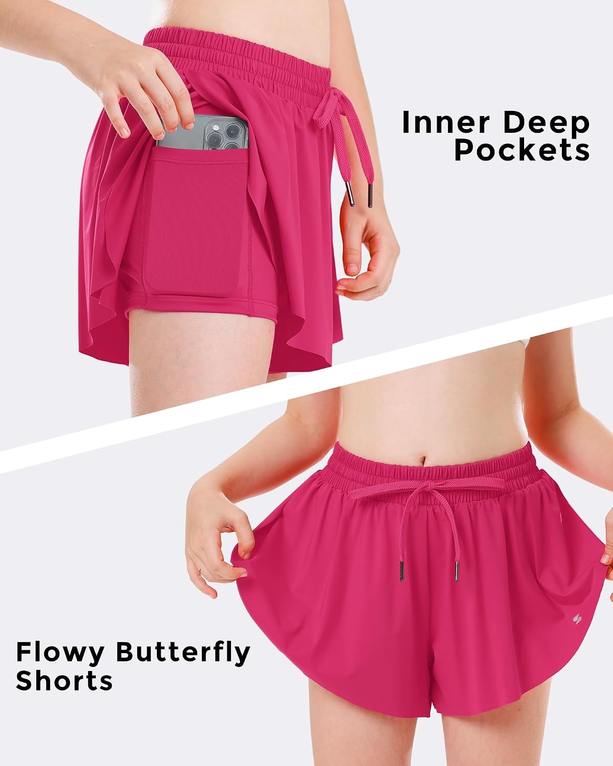 Stelle Girls Butterfly Shorts with Pockets Athletic Running Sports Skirt(Raspberry)