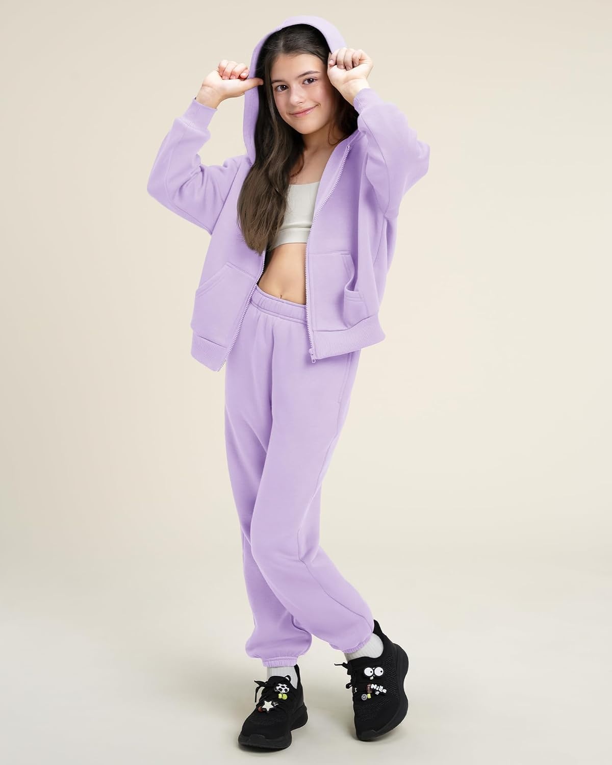 Stelle Girls Athletic Sweatsuit 2 Pieces Sweatshirts and Pant Long Sleeve Zip Up with Pockets Outfits Set(Lavender)