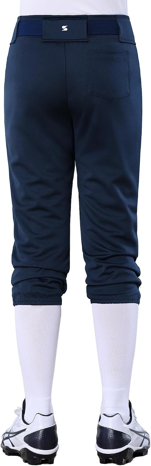Stelle Softball Pants for Girls Youth with Pockets for Kids Fastpitch | Tee ball, Belt Loops, Abrasion-resistant, Double Knee Performance, Practice, Game Day, Elastic Leg Openings(Navy)