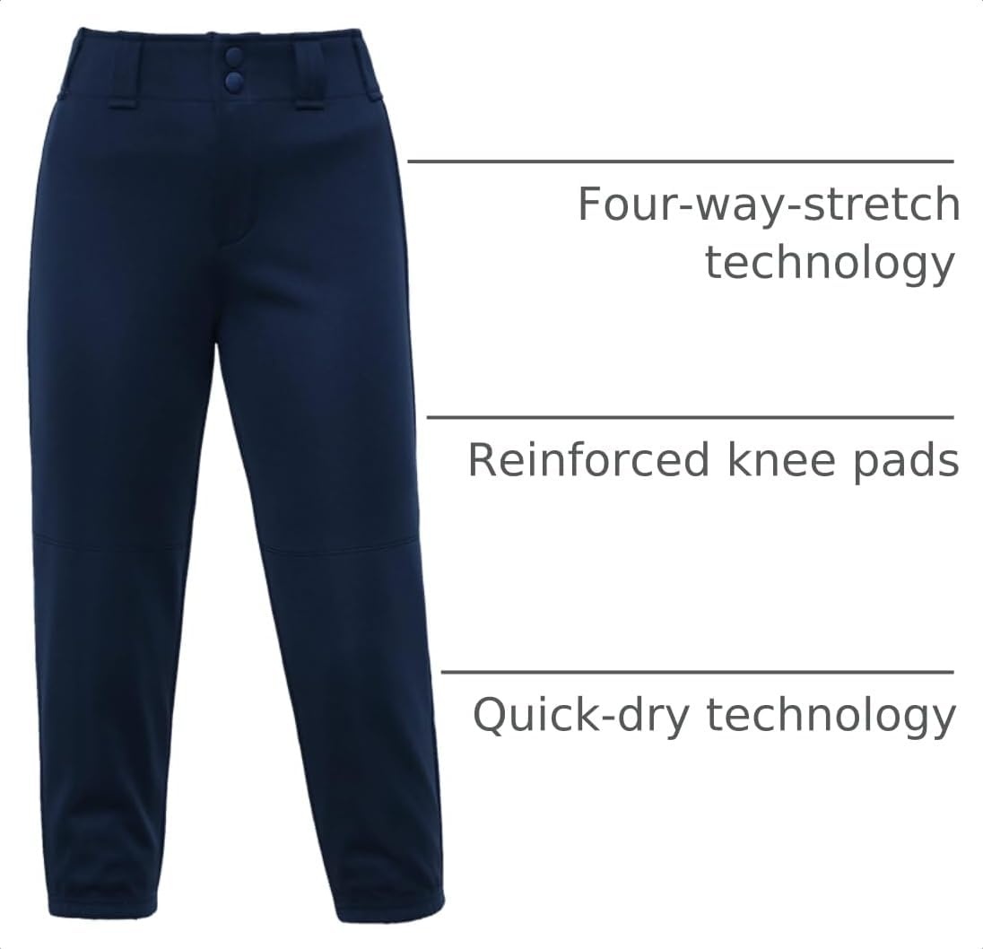 Stelle Softball Pants for Girls Youth with Pockets for Kids Fastpitch | Tee ball, Belt Loops, Abrasion-resistant, Double Knee Performance, Practice, Game Day, Elastic Leg Openings(Navy)