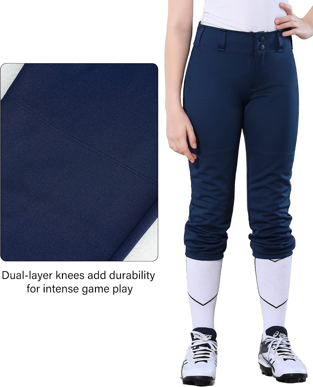 Stelle Softball Pants for Girls Youth with Pockets for Kids Fastpitch | Tee ball, Belt Loops, Abrasion-resistant, Double Knee Performance, Practice, Game Day, Elastic Leg Openings(Navy)